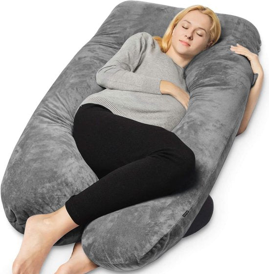 Earkings Schwangerschaftskissen Seitenschläferkissen 140x80cm U-Form mit abnehmbarem Bezug - Body Pillow dunkelgrau