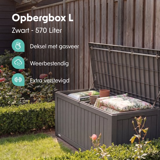 LifeGoods Aufbewahrungsbox - 570L - Kissenbox - Wasserdicht - Garten-Kissenbox - Rostfrei - Gartenbox - 137.5x66.5x72.8 cm - Grau