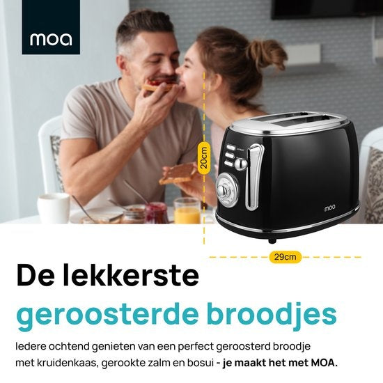 MOA Retro-Toaster - 6 Heizstufen - 2 extra breite Schlitze - 850W - Aufwärm- und Auftaufunktion - Schwarz - T3B