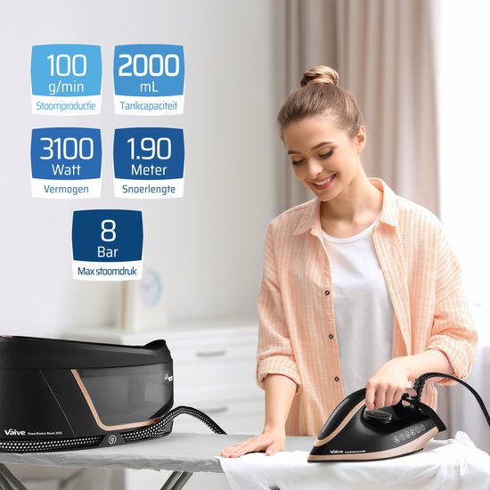 VAIVE PowerStation Dampfbügeleisen Boost 3100 - mit Dampfgenerator - 3100W - 2L Wassertank - schwarz