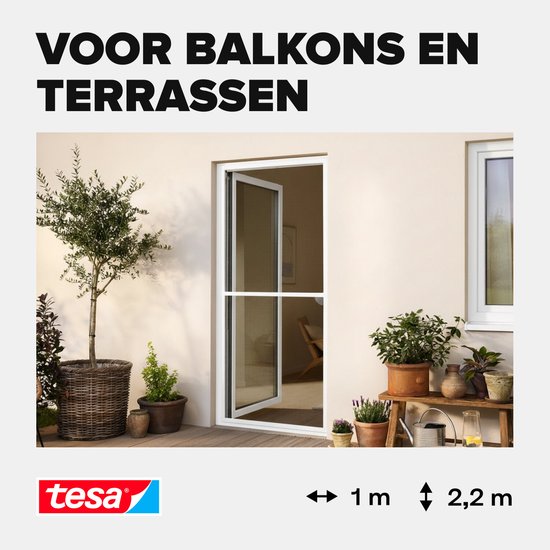 tesa INSECT STOP Aluminium-Fliegengitter für Türrahmen – Fliegengitter mit Aluminiumrahmen, klare Sicht, anthrazit – 100 x 220 cm
