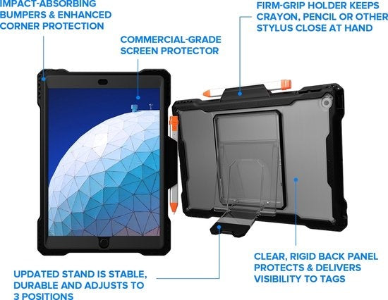 MAXCases Shield Extreme-X Schwarz mit Pencil / Buntstifthalter Apple iPad 8 (2020) / iPad 7 (2019)