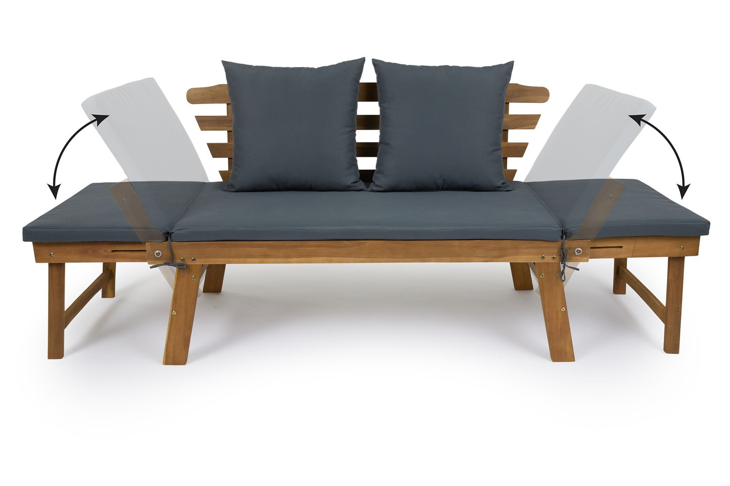 Lifa Garden Gartenbank mit Liegefunktion - Inklusive Kissen - 2-Personen - Max. 220 kg - 130 x 68 x 78 cm - Anthrazit