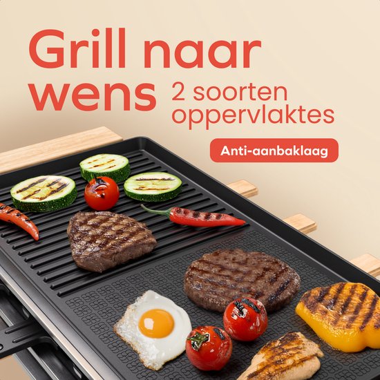 KitchenBrothers Gourmet Set - 950W - Gourmet Teller 8 Personen - Set mit Pfannen und Spateln - 46,5 x 23 cm - Holz/Schwarz