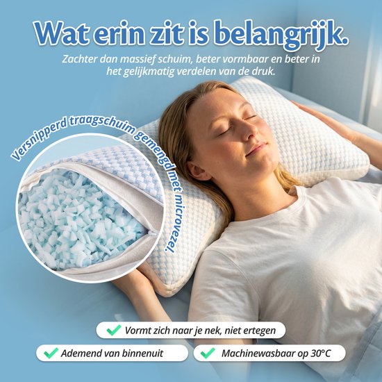 Ella Moon Memory-Foam-Kopfkissen – Kissen 50 x 70 cm – Verstellbares Memory-Foam-Nackenkissen für Seiten- und Rückenschläfer – Ergonomisch und orthopädisch: Lindert Nackenbeschwerden