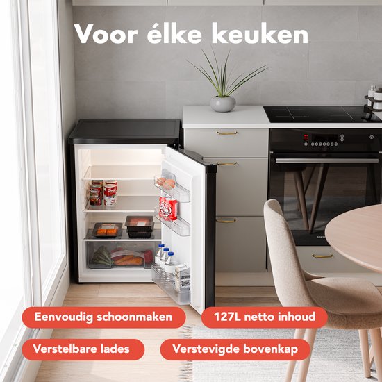 KitchenBrothers Kühlschrank - 127L - Eisfach - Tischplatte - Frigo - Freistehend - Schwarz