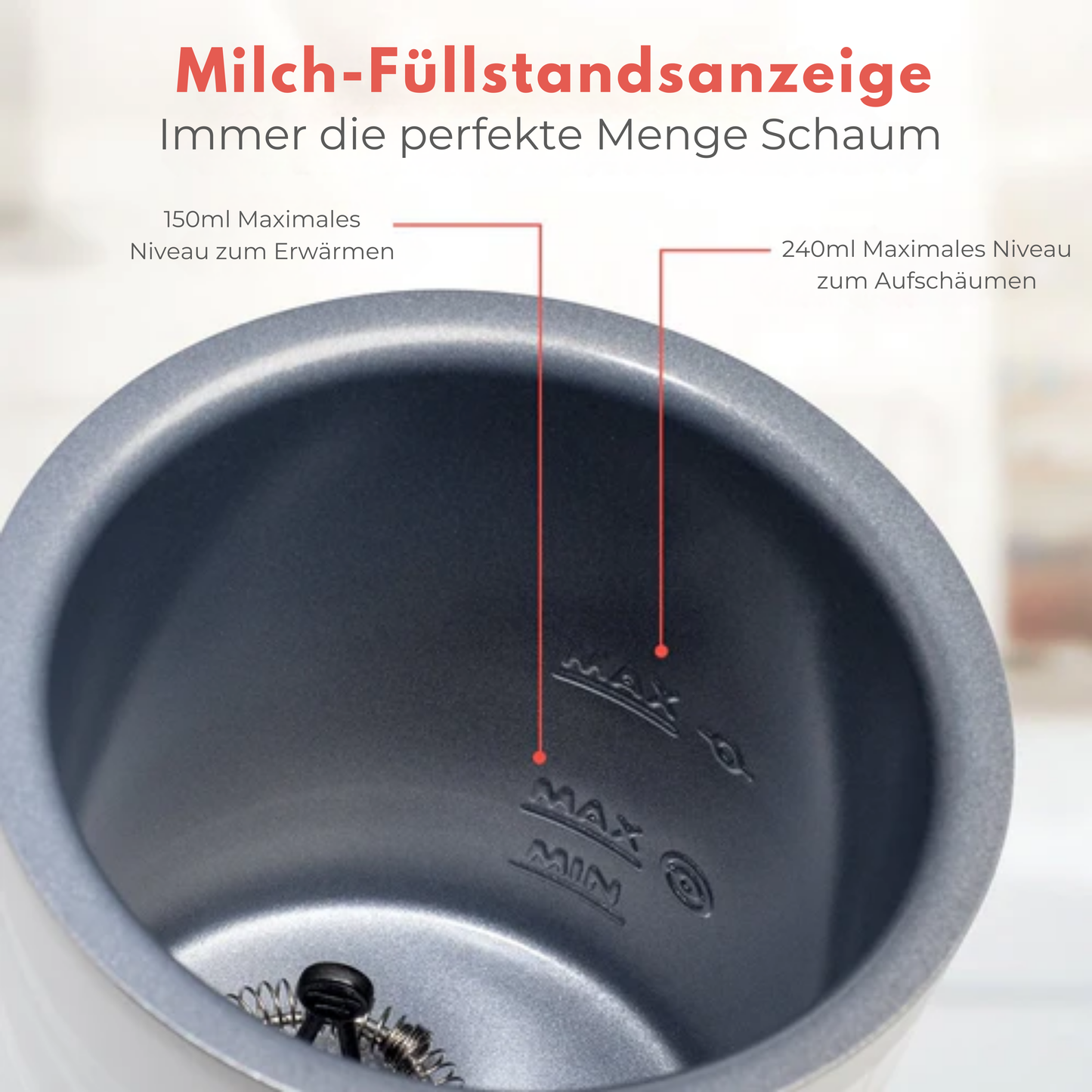 KitchenBrothers Elektrischer Milchaufschäumer - 4-in-1 - 240 ML - Schwarz