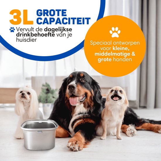Vulpes Goods® Trinknapf Hund - Wassernapf für Hunde - Anti-Spillage - Reduziert das Schlabbern - Edelstahl - Für unterwegs - 3L