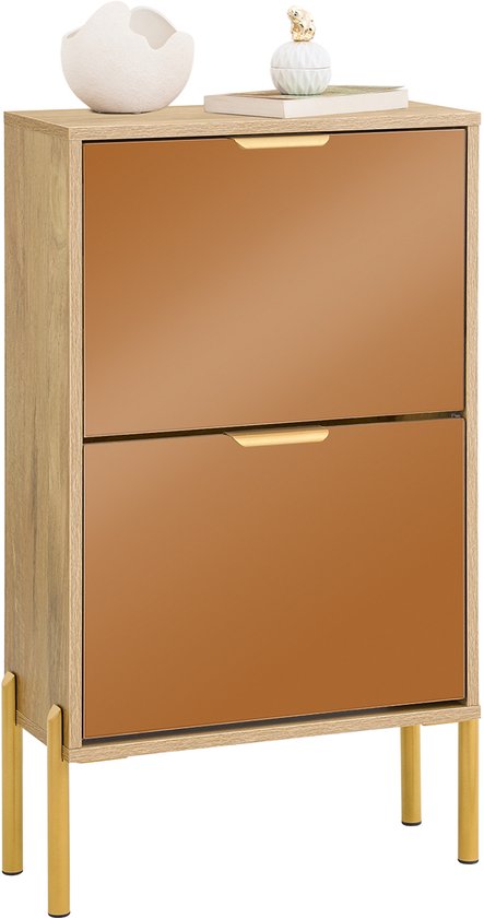 SoBuy FSR181-G Schuhschrank - Gold Metall mit 2 Klappen & 6 Fachböden