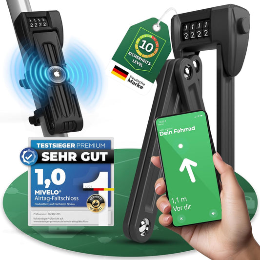 MIVELO Fahrradschloss - faltbar - mit Geheimfach für AirTags - 90 cm lang - robuster Stahl - 19,5 x 7 x 4 cm