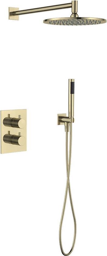 Regn Komplett-Einbauset für thermostatische Regendusche, rechteckig, PVD-beschichtet in gebürstetem Gold