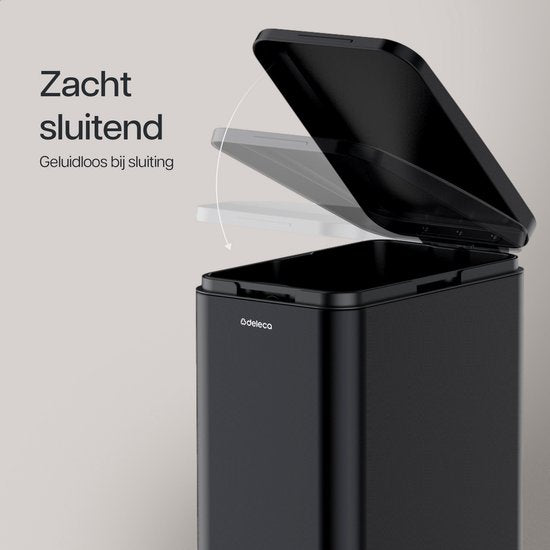 Deleca Mülleimer Prestige - 50 Liter - Schmal - Edelstahl Abfalleimer / Abfallbehälter / Tret-Abfalleimer - Mit Fußpedal und Slow Close - Mattschwarz