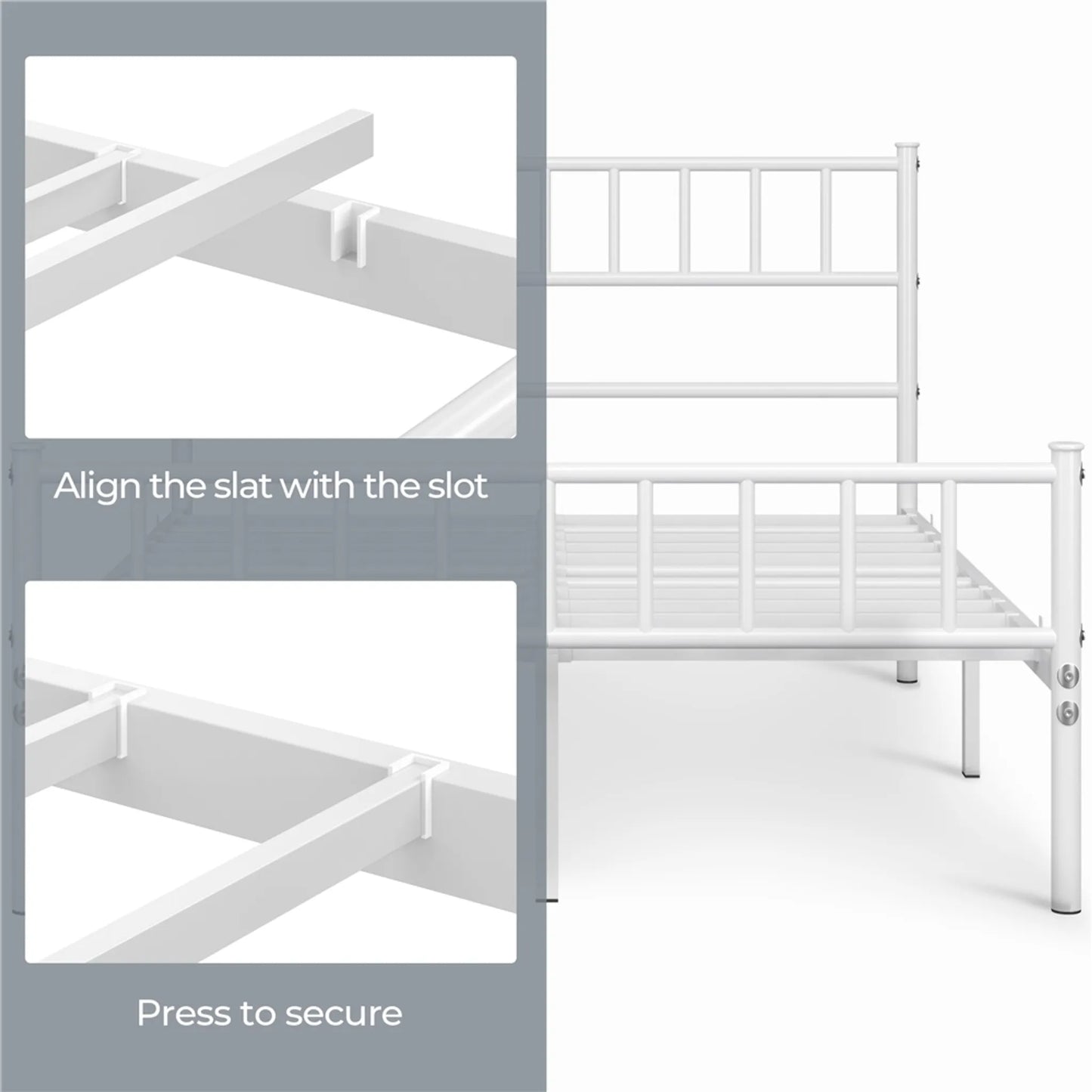 Yaheetech Metall Bettgestell 160 x 200 cm - Ausgestattet mit hohem Kopf- und Fußteil und 12 Metalllatten und 32 cm Stauraum - Für Schlafzimmer und Gästezimmer - Weißes Metall - 207 x 162 x 88,5 cm