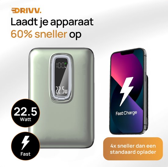 Powerbank 10.000 mAh, MagSafe-kompatibel, mit USB-C-Kabel – 3-in-1-Design – 22,5 W kabellose Powerbank – inklusive 60-W-Ladekabel – Schnellladefunktion – USB & USB-C – Schwarz –