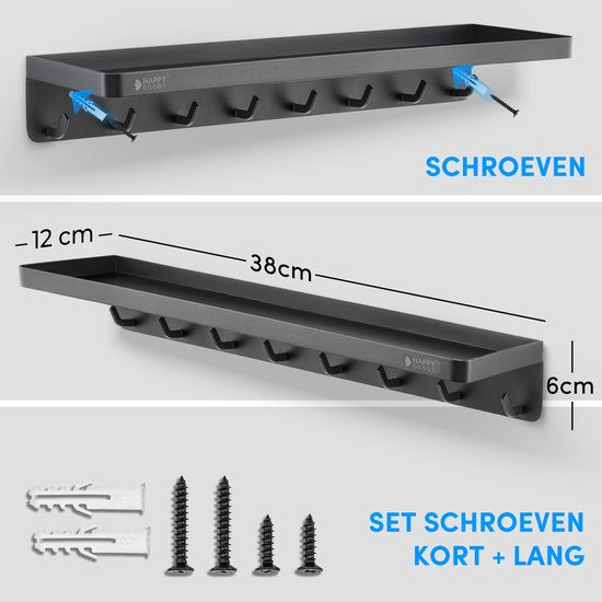 Happy Goods XL Schlüsselablage Schwarz- Schlüsselhalter- inkl. Schrauben - Edelstahl - Schlüsselschrank - Schlüsselablage mit Behälter