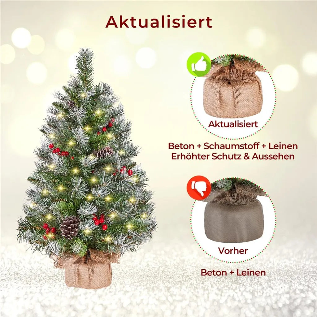 Yaheetech 2-teiliges Set: Kunstweihnachtsbaum 92 cm mit Schnee und LED