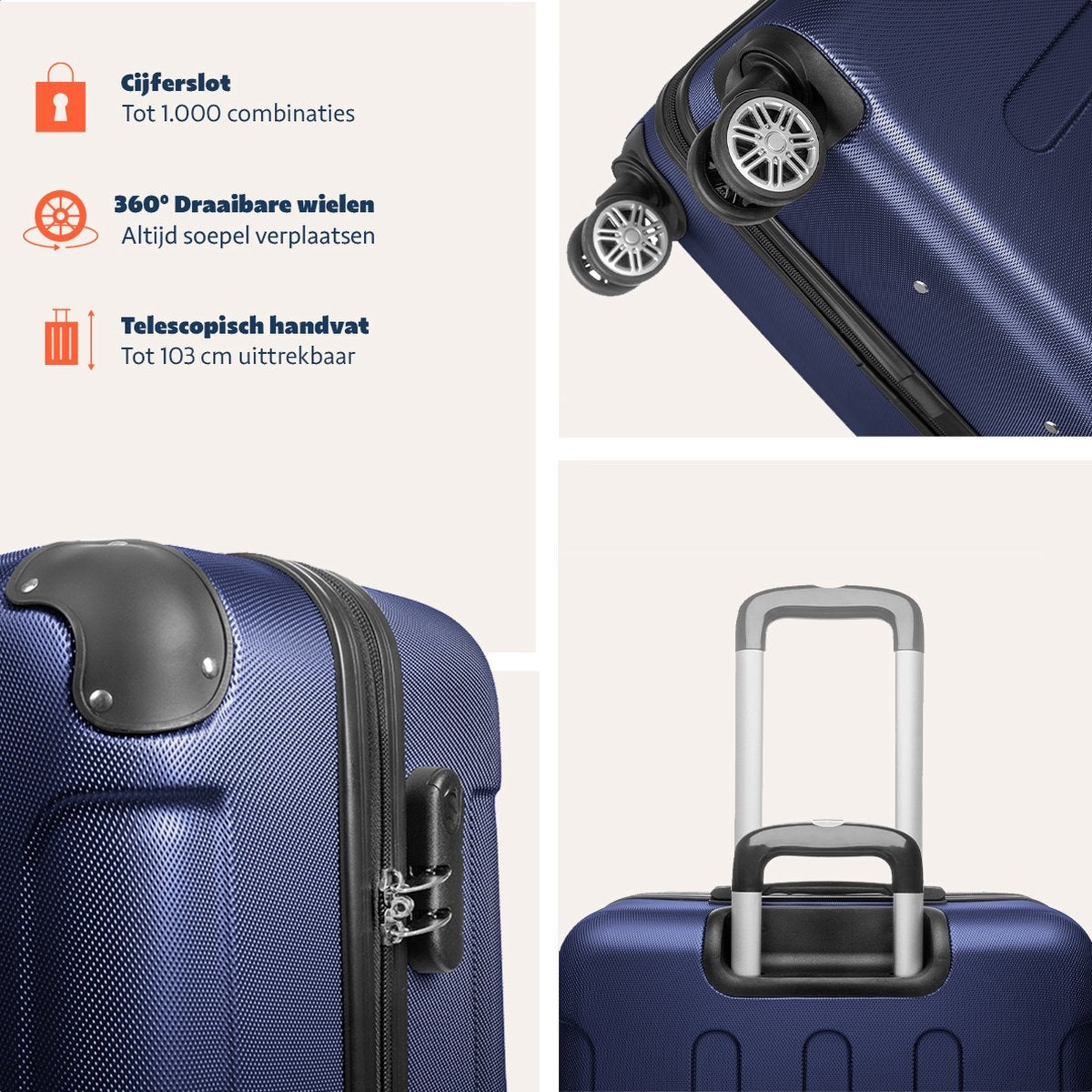 TRVLMORE - Kofferset - 3 Stück - 38L (Handgepäck) + 70L + 110L - Dunkelblau
