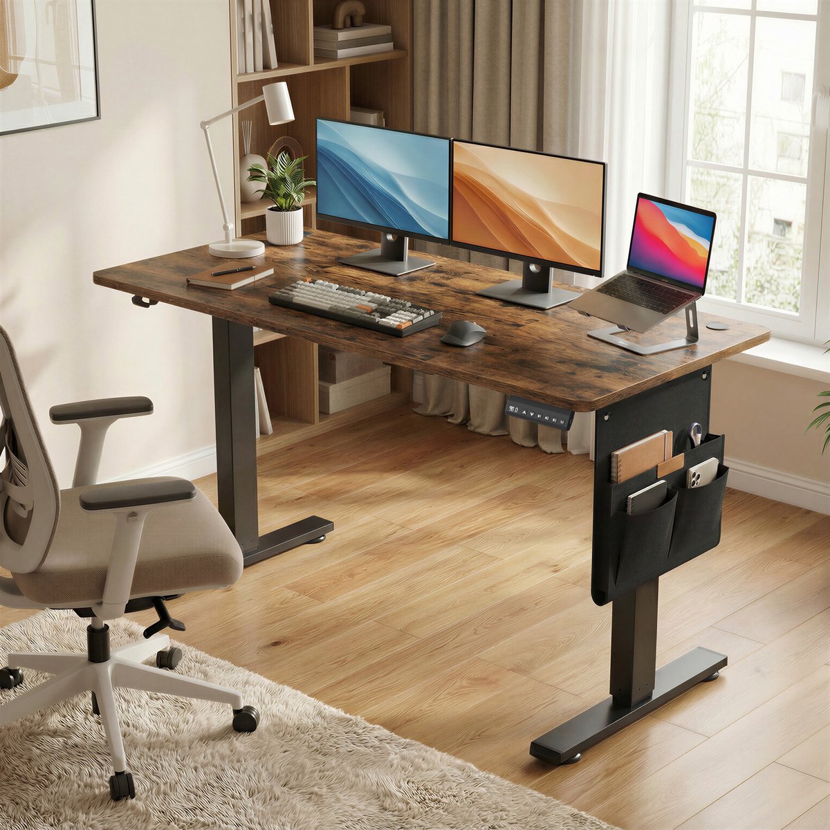Ochama Elektrischer Sitz-Steh-Schreibtisch 180 x 80 cm – Schwarz-Braun – 72–120 cm – Speicherfunktion