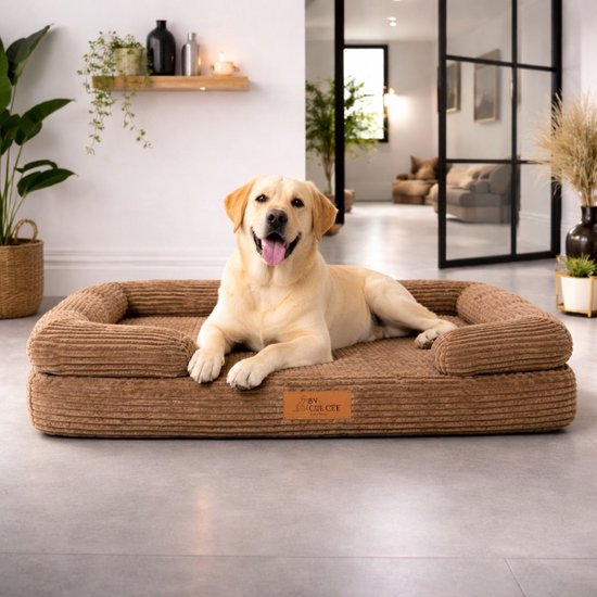 By Cee Cee Orthopädisches Hundekörbchen – Hundebett – Rippstrick – Für mittelgroße Hunde – Braun – 108 x 81 cm – Moos
