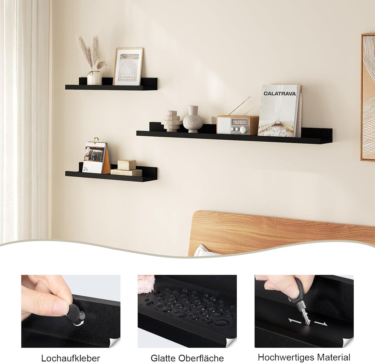 WOLTU Bilderrahmen-Regal, 3er-Set – Schwarz