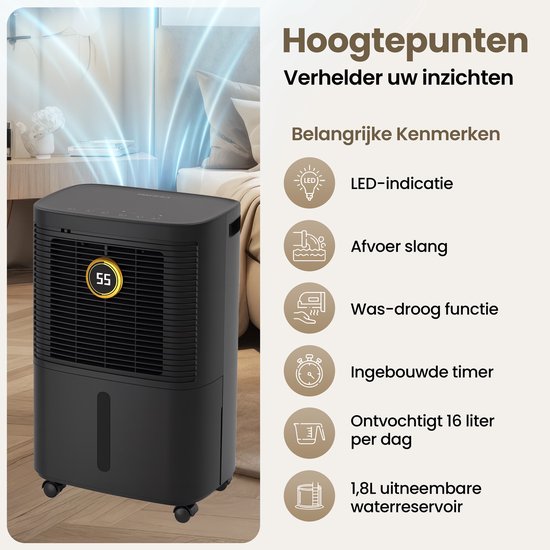 Komodo Luftentfeuchter – 16 l pro Tag – Schlafzimmer, Badezimmer, Haus & Keller – Luftentfeuchter – Wasch- und Trocknungsfunktion – Verhindert Schimmelbildung – Komodo