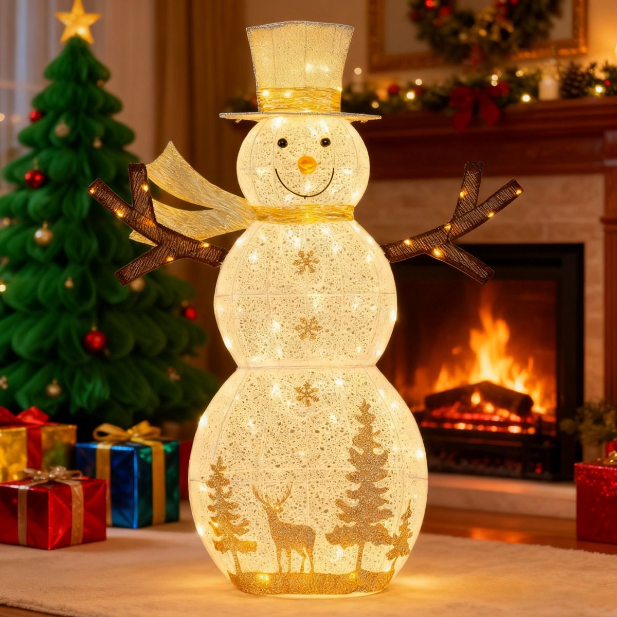 Coast LED-Schneemann-Weihnachtsdekoration – 100 warmweiße LED-Lämpchen – 141 cm hoch – mit Hut und Schal – weiß