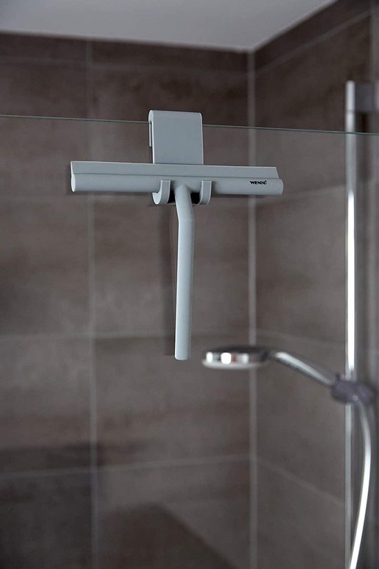 WENKO Duschwischer mit Aufhängehaken Mola Edelstahl grau – Fensterwischer – Duschwischer