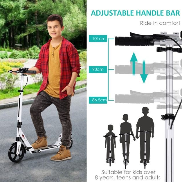 Coast Kick Scooter - Mit der Glocke und Stützgurt - Höhenverstellbar - Faltbar - Weiß