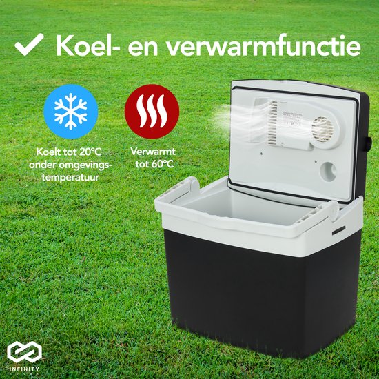 Infinity Goods Elektrische Kühlbox - 25L - Kühlbox - 12V und 230V - Kühlbox - Kühlen und Heizen - Schwarz