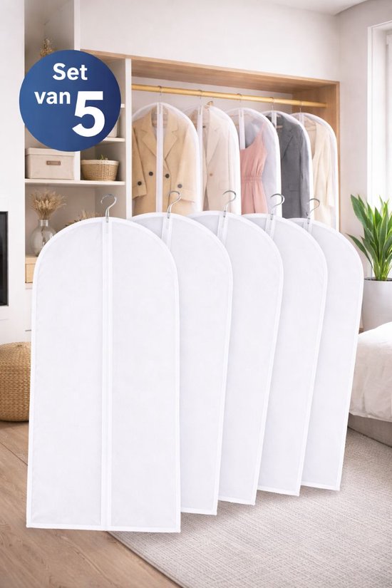 Ceruzo Kleiderhüllen, 5 Stück – 60 x 140 cm – Schutzhülle – Transparent-Weiß