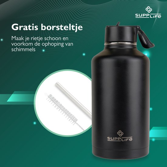 Supplife Luxe Edelstahl-Thermosflasche 2 Liter – doppelwandige Isolierung – BPA-frei und auslaufsicher