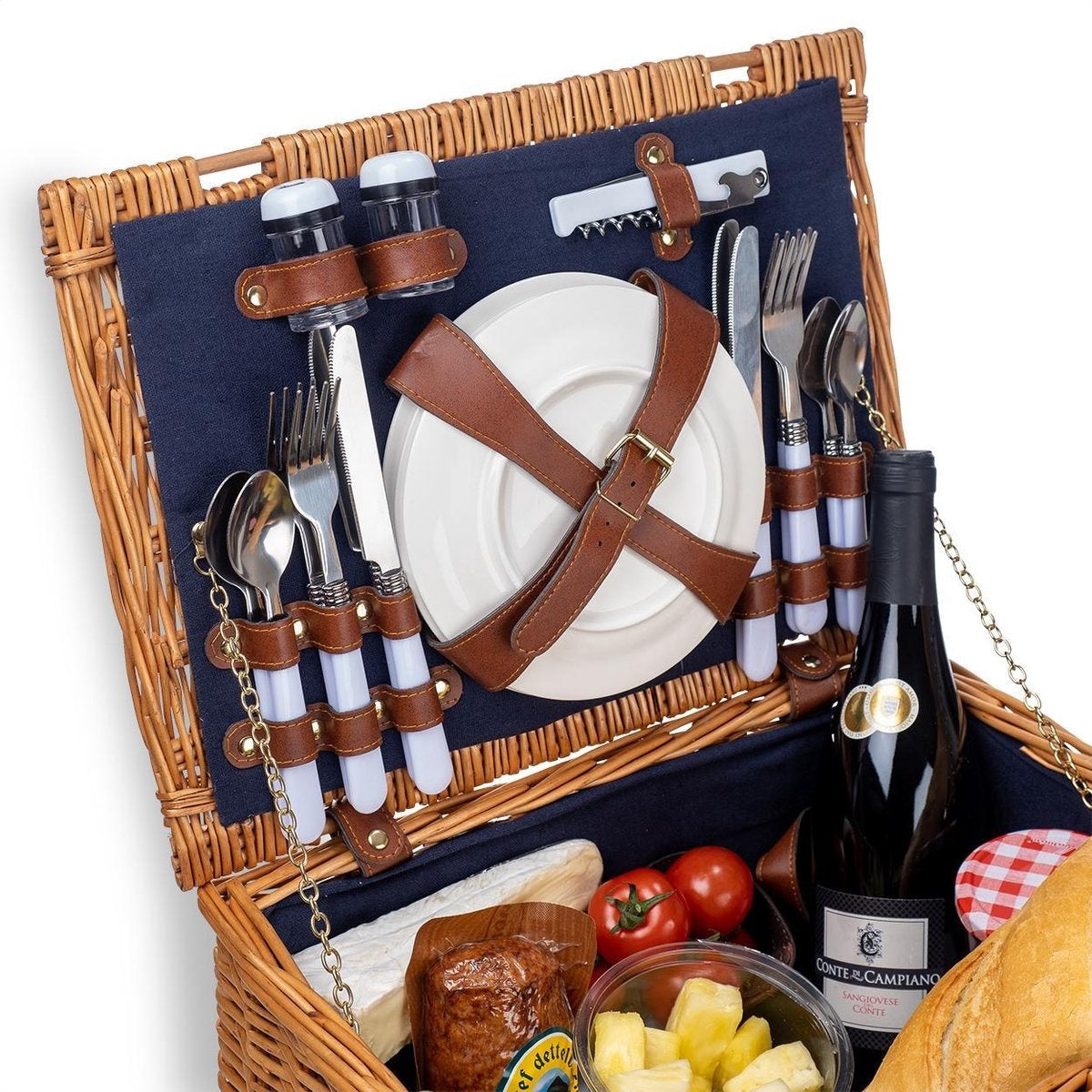 LifeGoods Picknickkorb - 29-teiliges Set mit Picknickdecke - 4 Personen - PU-Leder