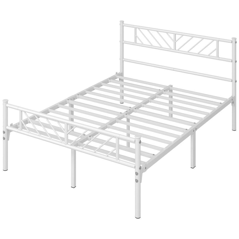 Yaheetech Metallbettgestell im minimalistischen Stil 197,5 x 138 x 88,5 cm – Weiß