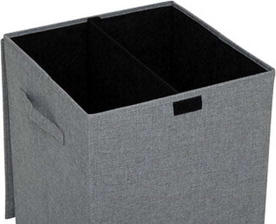 5Five Eureka Wäschekorb mit Fächern – 74 Liter – grau – 37 x 37 x 60 cm – MDF/Polyester-Stoff – mit Verschlussklappe