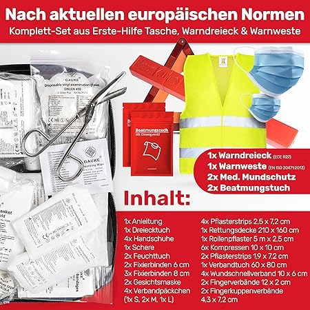 HELDENWERK Auto-Kombi-Tasche - 3 in 1 - Inkl. Warndreieck, Warnweste - DIN 13164:2022 (nach deutscher StVO)