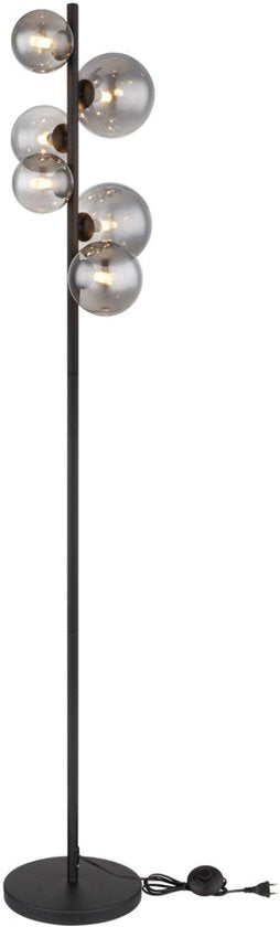 Stehleuchte RIHA Glas 155.0cm Matt Schwarz | Rauch G9 6-flammig