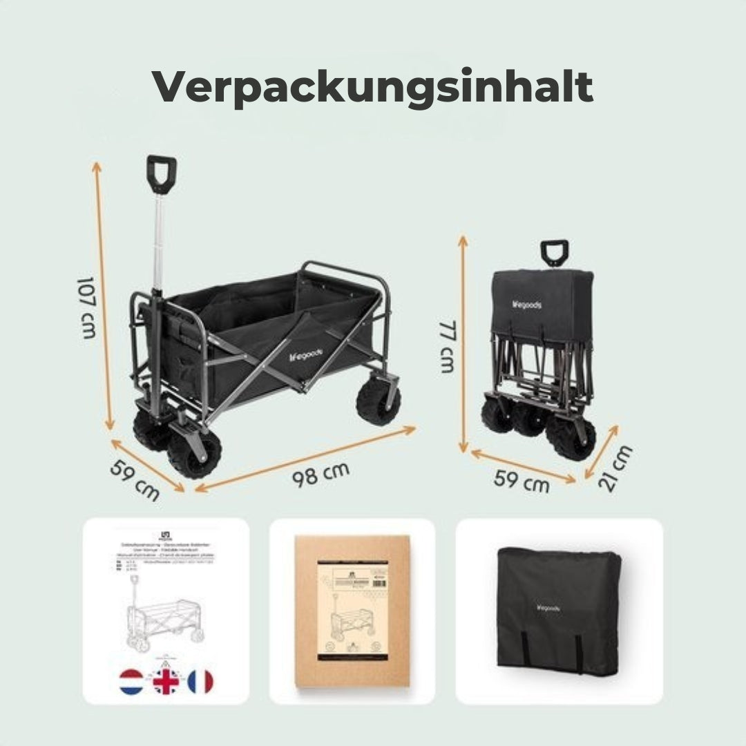 LifeGoods Wagon - faltbar - 80KG Tragfähigkeit - 94L - waschbares Polyester - Schwarz