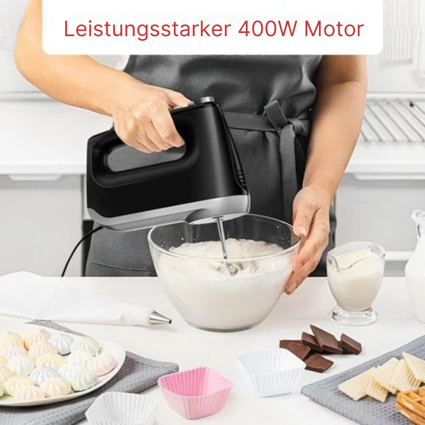 Kitchenwell - Handrührgerät - 6 Geschwindigkeiten und Turbofunktion - 400W - Schwarz