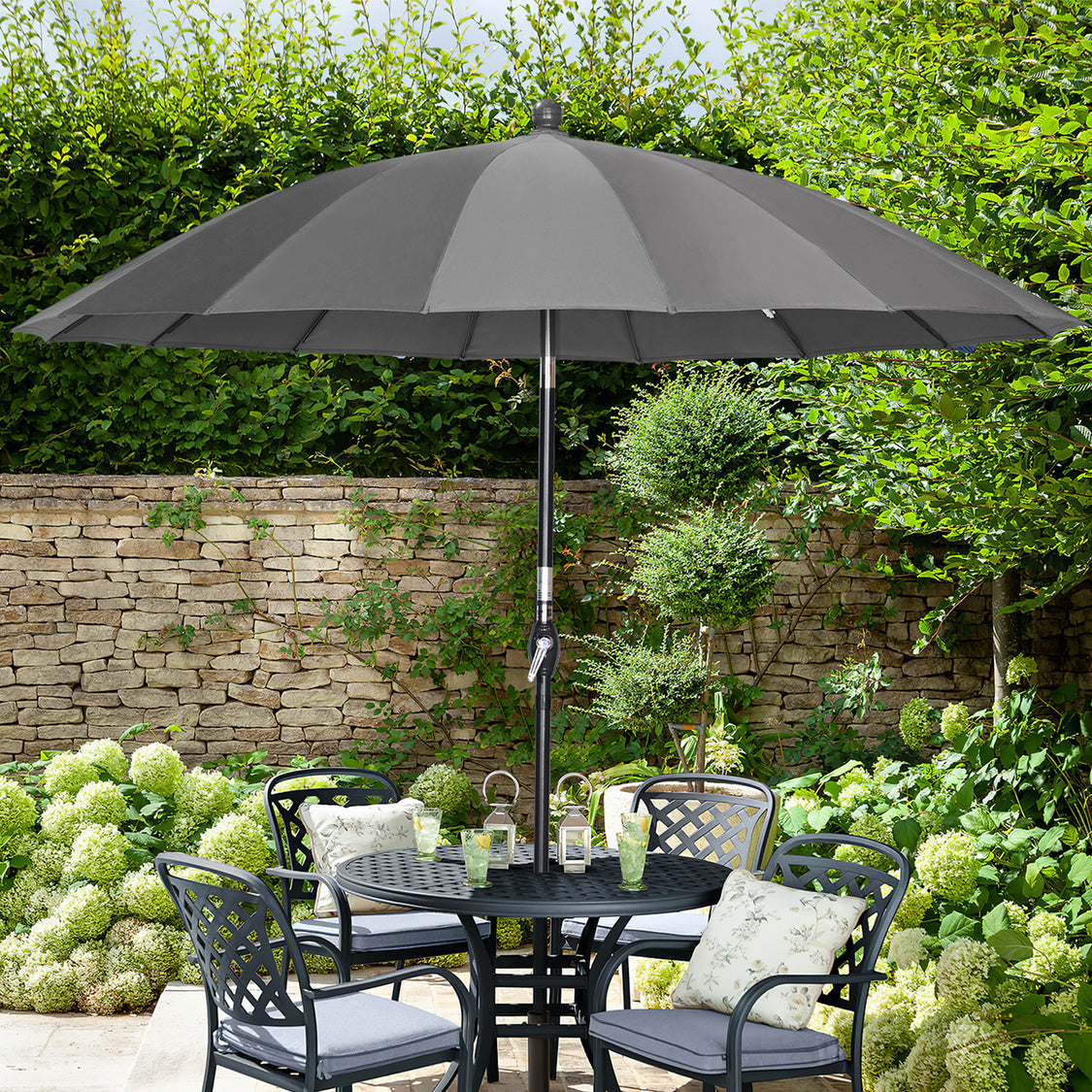 Angel Living Sonnenschirm Rund - Ø270cm - Massiv - Kippbar - Grau