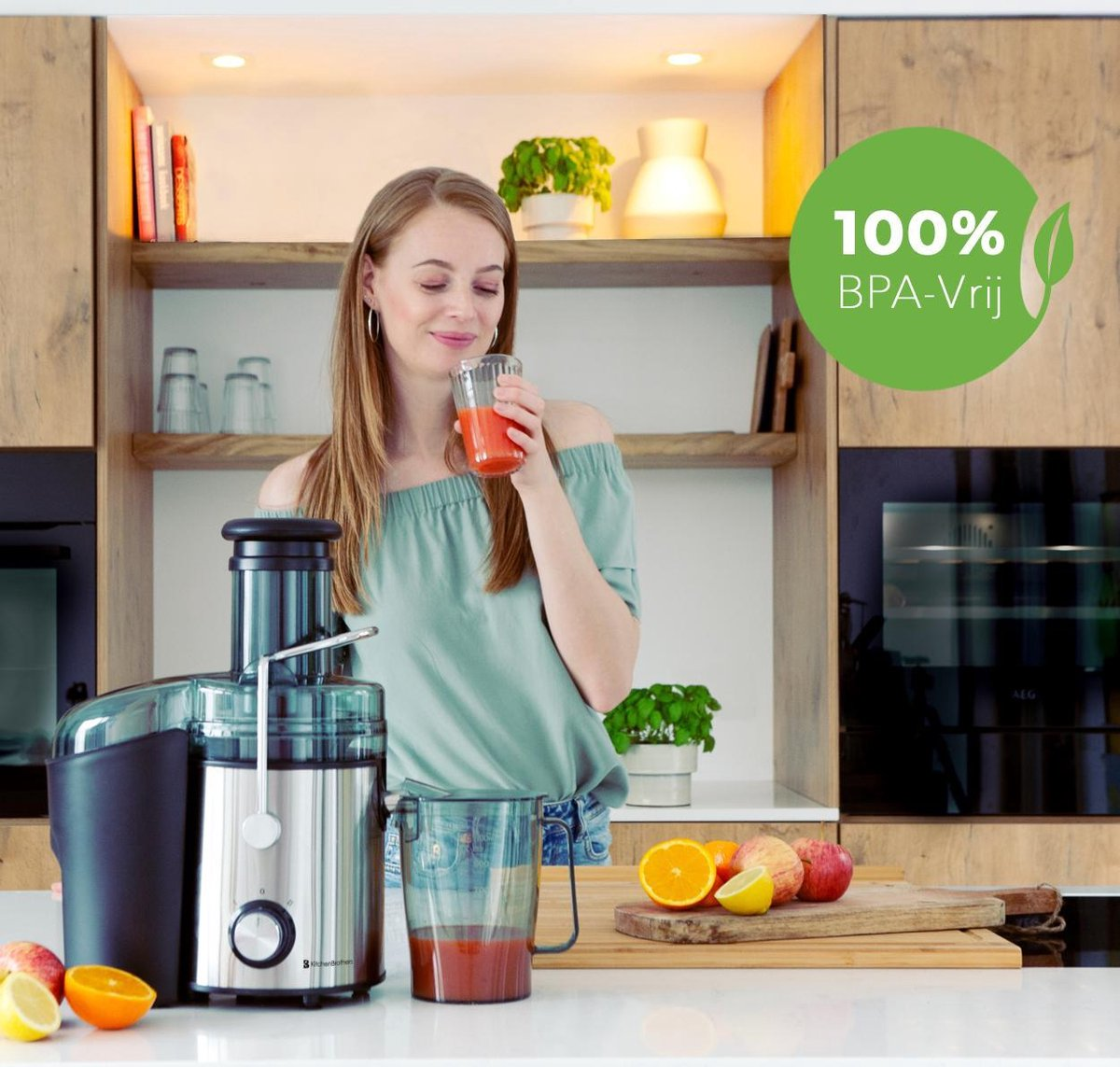 KitchenBrothers Saftpresse - Für Gemüse und Obst - 1100 ml - 800W - Schwarz