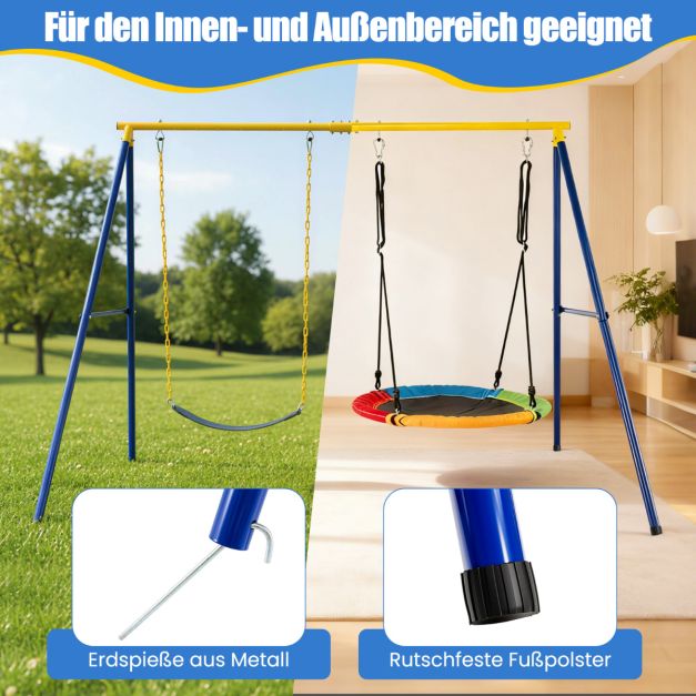 Coast Schaukelgestell A-Frame – Doppelschaukelgestell 249 x 185 x 181,5 cm – Blau/Gelb