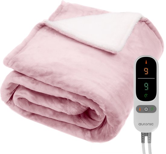 Auronic Electric Blanket - 200x180cm - Heizdecke - 2 Personen - Sherpa Fleece - 9 Wärme- und Timer-Stufen - Decke - Heizdecke - Pink