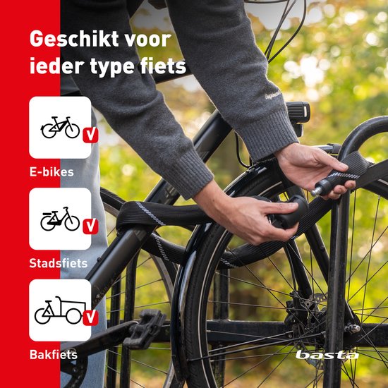 Basta Kettenschloss – ART 2 Fahrradschloss – Kette aus gehärtetem Stahl – Schloss mit Gütesiegel für E-Bikes und Fatbikes – 110 cm lang