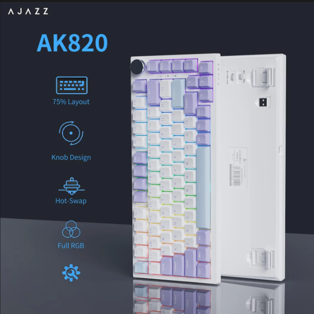 AJAZZ AK820 Mechanische Gaming-Tastatur – 75 % – 82 Tasten – US-QWERTY – RGB – Lila