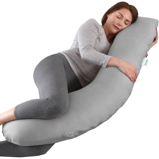 Litollo® - Schwangerschaftskissen (J-förmig) - Umstandskissen - Stillkissen - Körperkissen - 145cm - Abnehmbarer Bezug - Grau