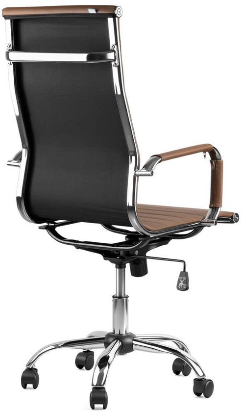 Feel Furniture – Luxuriöser Bürostuhl – Hohe Rückenlehne – Cognac mit silbernem Gestell