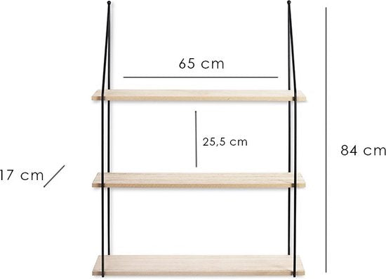 LIFA LIVING Wandregal - Industriell - Rechteckig - Eisen und MDF-Holz - 3 Holzböden