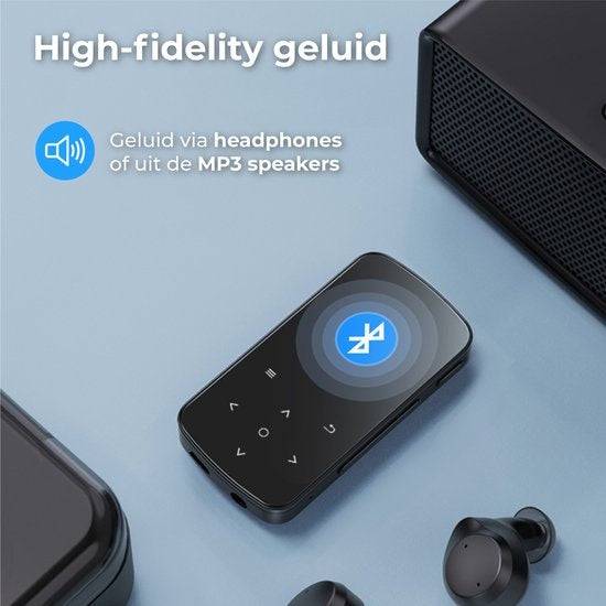 Nuvance - MP3-Player mit Touchscreen und Bluetooth - inkl. Ohrhörer und 32GB SD-Karte - mit Clip - digitaler Sprachrekorder - mit FM-Radio - Schwarz