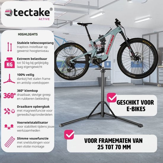 tectake - Fahrradreparaturständer Jan - klappbarer/höhenverstellbarer Montageständer - geeignet für E-Bikes/Elektrofahrräder - 404919