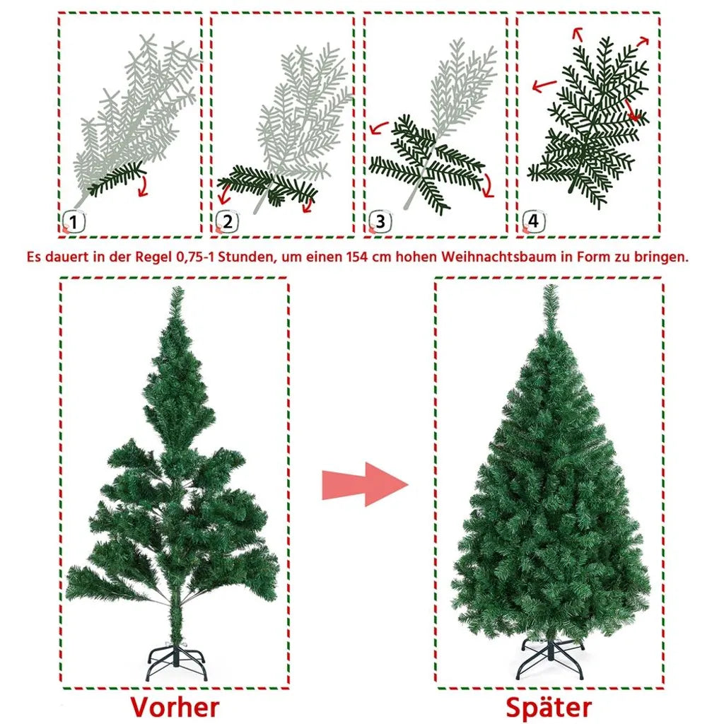 Yaheetech Künstlicher Weihnachtsbaum - 154 cm Grün - 398 Zweige - Realistisch - Klappbarer Ständer - Kompakt - Grün